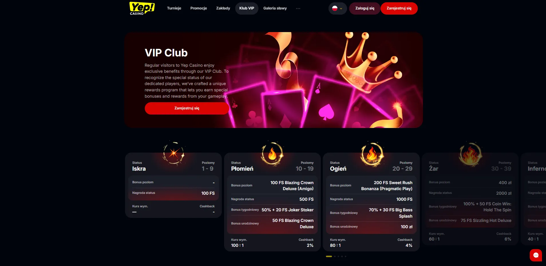 Program lojalnościowy i cashback VIP w Yep Casino